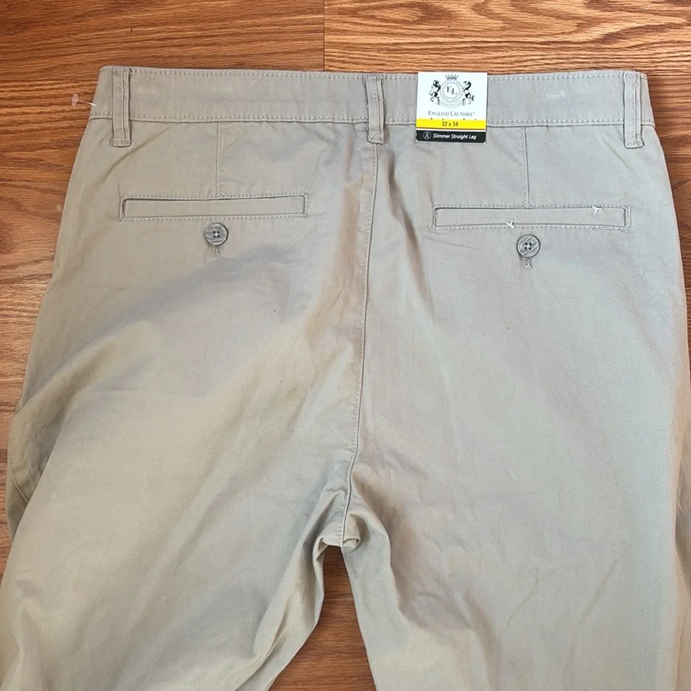 NEW English Laundry Flat Front Tan Chinos Khakis Slimmer Straight Leg Size 32x34